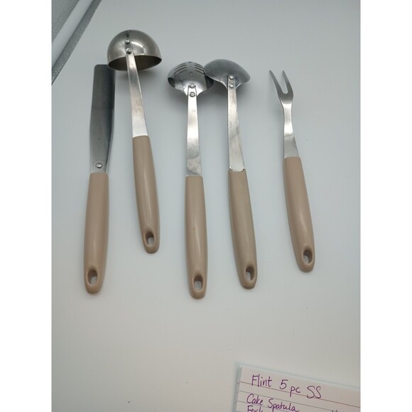 Vtg Flint Ekco Harvest Wheat Stainless 5 Piece Serving Set Slotted Spoon Ladle - Picture 10 of 11